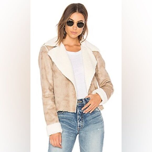 Splendid For Revolve Delancey Faux Fur Jacket in Champagne Size Medium EUC - Picture 1 of 8